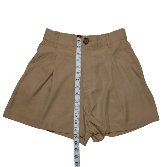 Zara Women's Pleated High Waisted Shorts in Camel Brown, size Extra Small - Picture 8 of 11